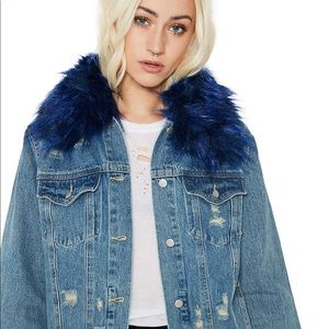 Dolls Kill Blue Fur Collared Denim Jacket